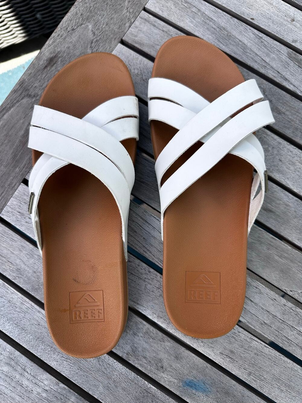Reef Cushion Spring Bloom White Womens 11 Slip On Slide Leather Sandals